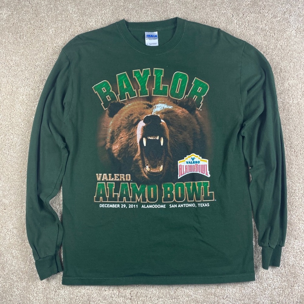 Baylor Bears 2011 Valero Alamo Bowl Long Sleeve Shirt Green Mens Medium Gildan